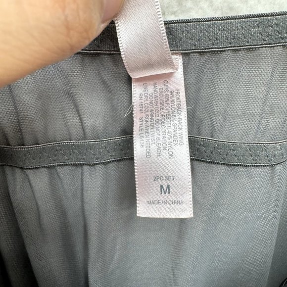 Inner Secrets Cami Camisole Slip Lingerie M Medium Grey Sheer Mesh Padded Bow - Picture 9 of 10